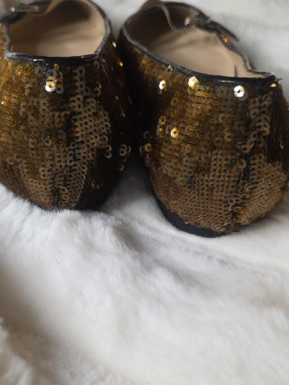 Women's Brown Sequin Pointed Flats with Buckle Strap - Picture 9 of 9